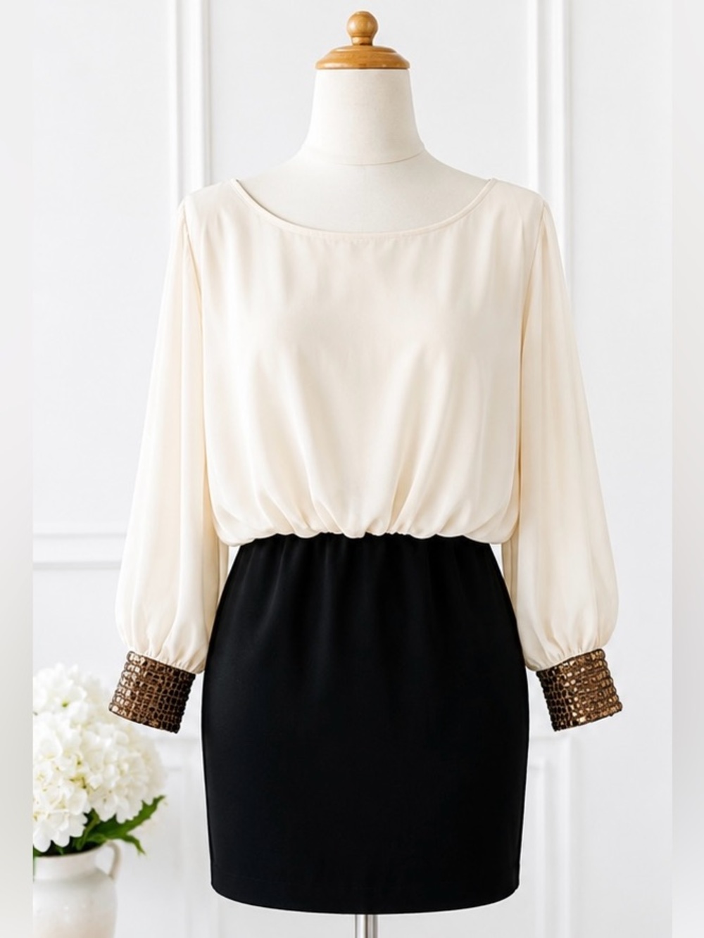 Off white puff sleeve Chiffon blouson mini dress size small A.buyer nwot